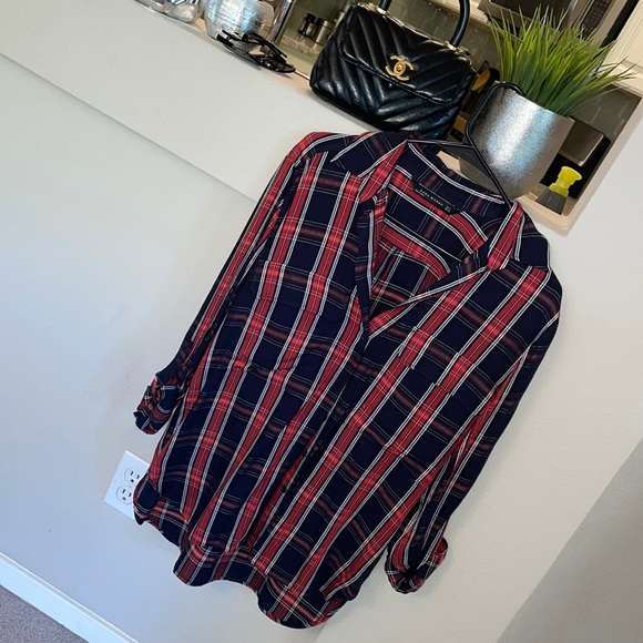 ZARA blouse shirt size s nice silky material plaid - Picture 3 of 14